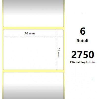 White 76x51mm, 2750 Et/Rotolo Z-2000D 3x2x3 Core, 6 Rolls