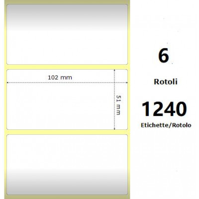 White 102x51mm, 1240 Et/Rotolo Z-2000D 4x2x 1 Core, 6 Rolls
