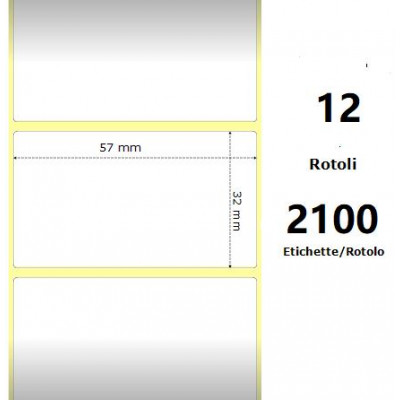 White 57x32mm, 2100Et/Rotolo Z-2000D 2.25x1.25x1Core,12Rolls