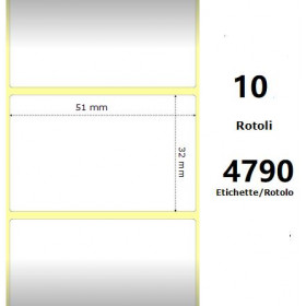 White 51x32mm,4790 Et/Rotolo Z-1000D, 2x1.3x3 Core,circonferenza 182mm White 51x32mm,4790 Et/Rotolo Z-1000D, 2x1.3x3 Core, 10 Rolls