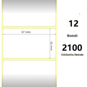 White 57x32mm, 2100Et/Rotolo Z-2000D,2.2x1.3x1Core,circonferenza 109mm White 57x32mm, 2100Et/Rotolo Z-2000D,2.2x1.3x1Core,12 Rolls