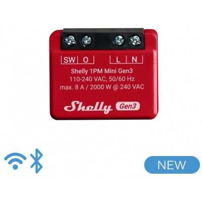 Shelly Mini 1PM Gen3 - Smart Relay 8A AC WiFi/BT + PM