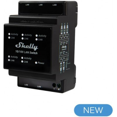 Shelly LAN Switch - Interrut DIN rail con 5 porte RJ45 ethernet