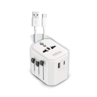 ADATTATORE DA VIAGGIO MULTIPRESA CON 2 PORTE USB E CAVO (CC 9600USBC) (Karma)