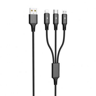 CAVO DI RICARICA MULTIPLO USB 3 IN 1 MICRO - TYPE C - LIGHTNING - NERO USB 2.0 (LE-061) (Leovin)