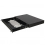 CASSETTO FIBRA OTTICA 24 PORTE PER ADATTATORI LC DUPLEX E SC SIMPLEX 1 UNITA' PER INSTALLAZIONE 19" NERO CON BINARI TELESCOPICI