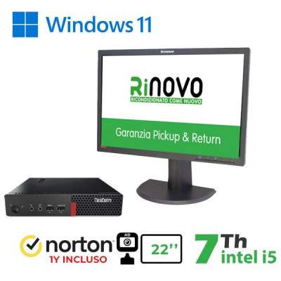 BUNDLE PC ULTRA MINI LENOVO TINY M710Q INTEL CORE I5-7GEN. + MONITOR LENOVO 22" LT2252P + NORTON ANTIVIRUS + WEBCAM (RNBUNDLE42