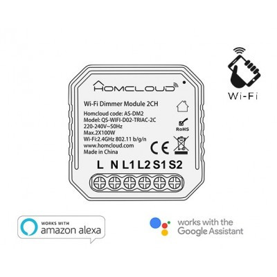 Modulo Pulsante Intelligente Wi-Fi - 2 Canali Da Incasso (As-Dm2)