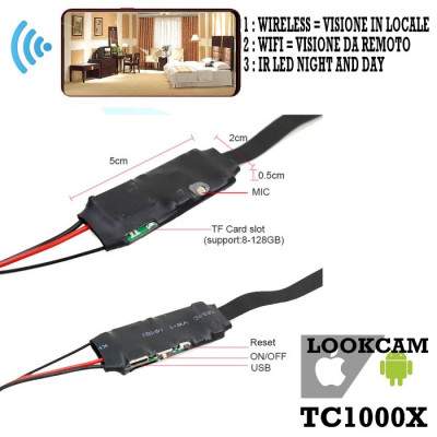 TELECAMERA SORVEGLIANZA MICRO SPY CAM TC1000X WIFI IR (No Brand)