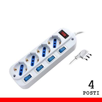MULTIPRESA 4 POSTI BIPASSO/SCHUKO CON SPINA 16A CON INTERRUTTORI MULTIPLI (PEM203054A-W) (Propart)