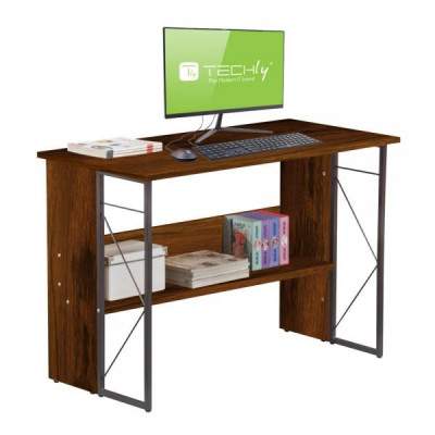SCRIVANIA PER COMPUTER SCRITTOIO SALVASPAZIO IN STILE INDUSTRIALE CON STRUTTURA ACCIAIO E LEGNO MARRONE (ICA-TB-3524C) (Techly)
