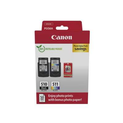 KIT CONFEZIONE MULTIPLA CARTUCCE D'INCHIOSTRO PG-510/CL-511 + CARTA FOTOGRAFICA (2970B017) (Canon)