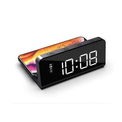 Sveglia Orologio Digitale Crg Wb Con Funzione Di Ricarica Wireless - Nero